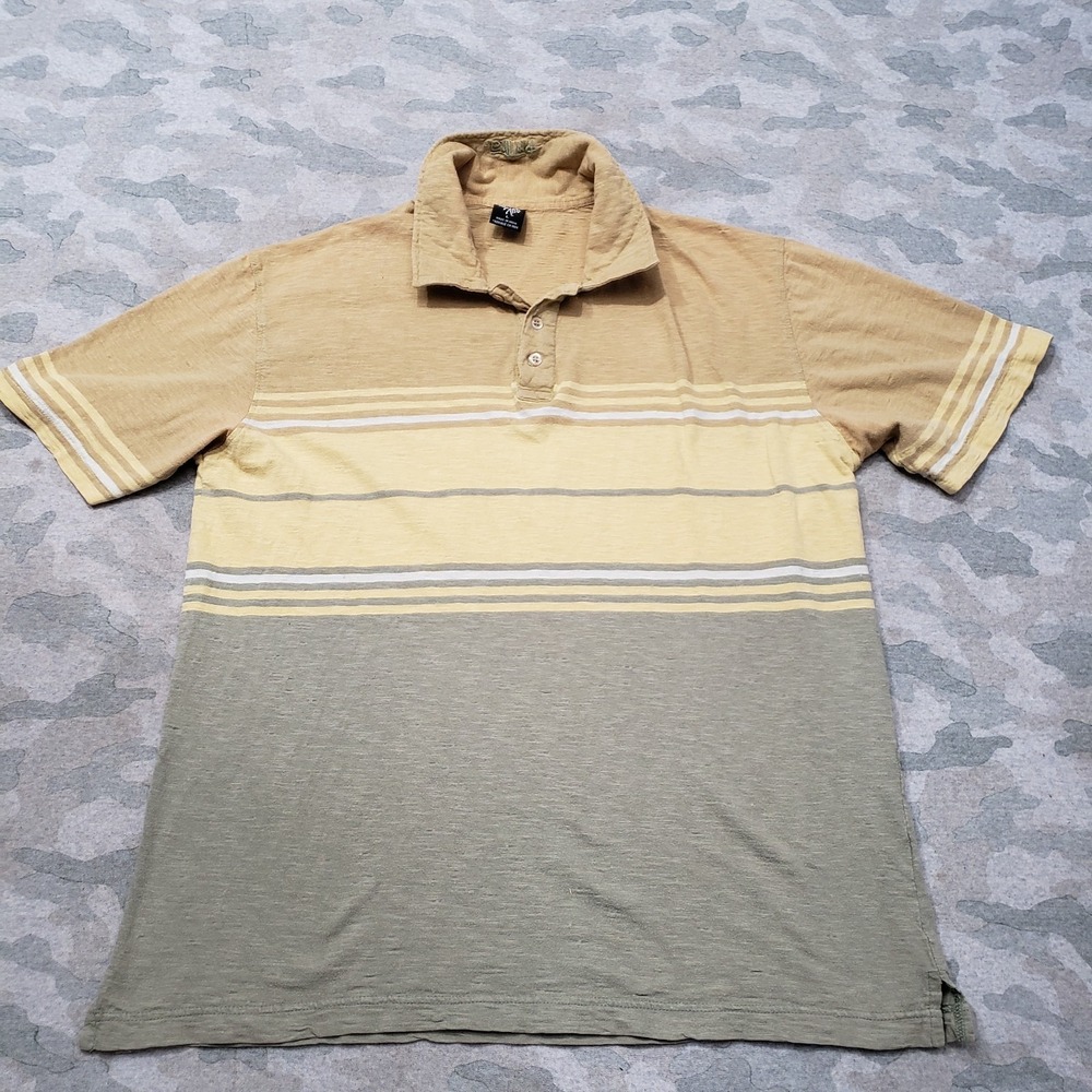 Vintage Prana Polo Shirt Mens Large Yellow Short Sleeve Striped Outdoors